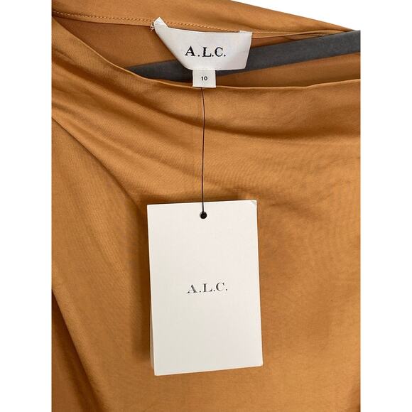 A.L.C. Jamie Mini Dress Satin One Shoulder Long Sleeve Ruched Orange Size 10 - Picture 8 of 11